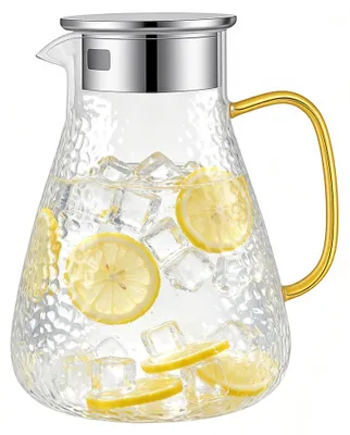 Glaskaraffe 1,5 L mit Deckel, Borosilikatglas, Goldgriff, Filter