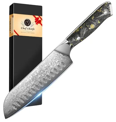 Immagine prodotto di Coltello Santoku, lama in acciaio damasco, manico ergonomico, coltello Santoku