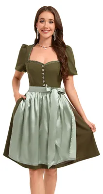 Produktbild von YesFashion Damen Dirndlkleid 2tlg. Elegantes Trachtenkleid mit Puffärmeln und Schürze, Armeegrün, 50