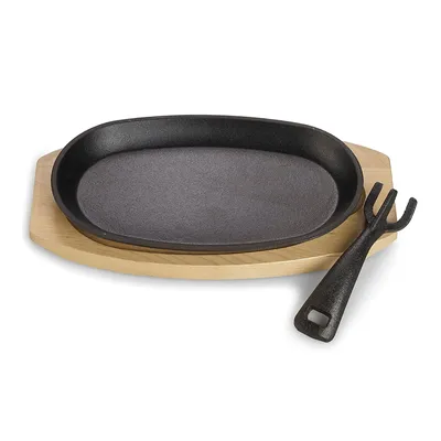 Produktbild von Echtwerk Servierpfanne aus Gusseisen, Servierpfännchen, Kleine Grillpfanne mit Servierbrett, Abnehmbarer Griff, Bereits eingebrannt, Für Backöfen, Grill, BBQ und Induktion geeignet, Ø 22,2 x 13 cm