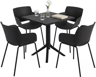 Produktbild von Gartenmöbel-Set ALMA mit 4 Stühlen - 168x168x80cm, Kunststoff, Schwarz | Balkonset Gartenset Tisch mit Stühlen Bistroset Outdoor