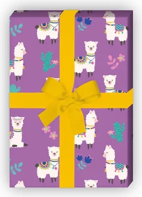 Produktbild von Fröhliches Lama Geschenkpapier mit Kaktus & Lamas, lila - G11834, 32 x 48cm