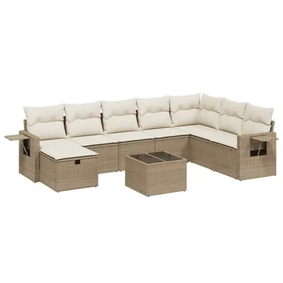 Produktbild von vidaXL 9-tlg. Garten-Sofagarnitur mit Kissen Beige Poly Rattan