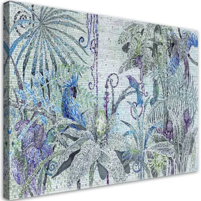 Produktbild von Leinwandbild Dschungelmosaik 120x80 Feeby Blau bild für die wand bereit zum aufhängen