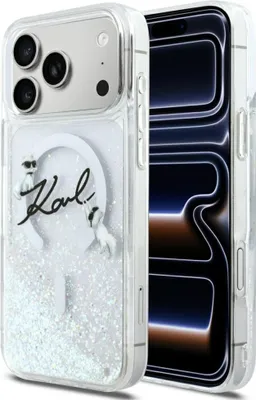 Productafbeelding van Telefoonschaal Karl Lagerfeld Liquid Glitter, met Karl Script logo, MagSafe compatibel, transparant, voor iPhone 17 Pro Max