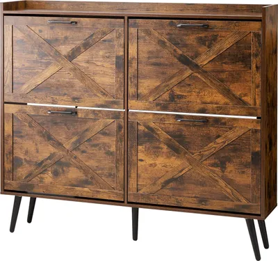 Immagine prodotto di Scarpiera VEVOR con 4 sportelli e protezione antiribaltamento, scarpiera salvaspazio, scarpiera da terra per ingresso, soggiorno, veranda, scarpiera vintage 120 x 24 x 105 cm Marrone