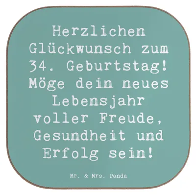 Produktbild von Mr. & Mrs. Panda Tassenuntersetzer Spruch 34. Geburtstag - Meeresbrise - Geschenk, Untersetzer für Gläser, Happy Birthday, gläseruntersetzer, Getränkeuntersetzer, Sprüche