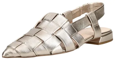 Produktbild von Högl goldfarbene Leder Slingpumps mit geflochtenem Vorderteil und flachem Absatz
