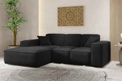 Produktbild von Kaiser Möbel Ecksofa, Eckcouch L form, Wohnzimmer Couch SIENA stoff Poso Schwarz Ottomane Links