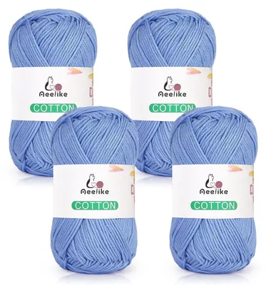 Immagine prodotto di Filato di cotone a 4 fili, colore azzurro chiaro, confezione da 4 gomitoli da 50 grammi ciascuno