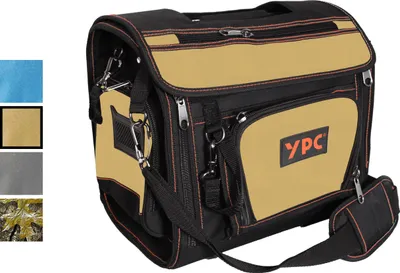 Immagine prodotto di Borsa porta attrezzi YPC Foreman XL – Borsa portaoggetti portatile con moschettone, impermeabile, resistente agli strappi, manico in metallo robusto e tracolla imbottita, nero sabbia, 37x36x27 cm – Capacità di carico: 20 kg