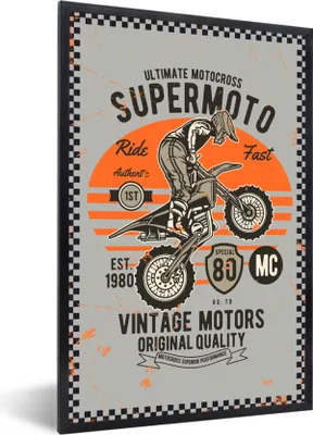 Produktbild von MuchoWow® MuchoWow® Gerahmtes Poster Mancave - Motor - Motocross - Retro 40x60 cm - Poster mit zchwarzem Bilderrahmen - Papierdruck - Wandbilder