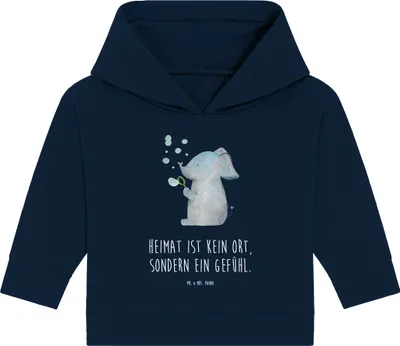 Produktbild von Mr. & Mrs. Panda Organic Baby Hoodie Elefant Seifenblasen 12. - 18. Monat - French Navy - Geschenk, Liebesspruch, Elefanten, Lustige Sprüche, Kapuzenshirt, Liebe, Heimat
