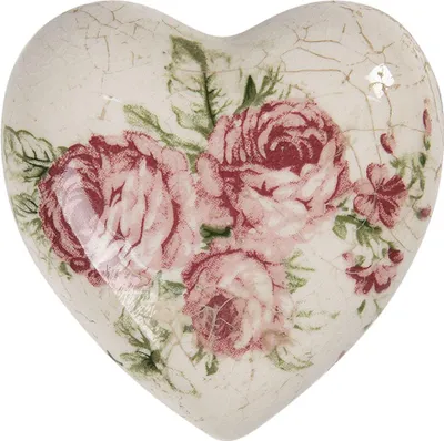 Produktbild von Clayre & Eef Dekoration Herz 8x8x4 cm Beige Rosa Keramik Blumen