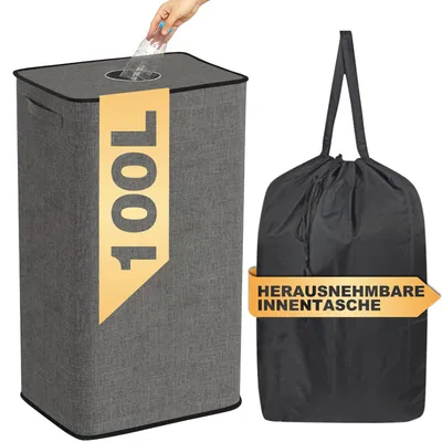 Produktbild von Pfandflaschen-Sammelbehälter mit Deckel, platzsparender Flaschensammler (grau)