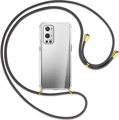 Produktbild von Handykette Backcover-Schutzhülle mit Band (Metall goldfarben) für OnePlus 9 - dunkelgrau