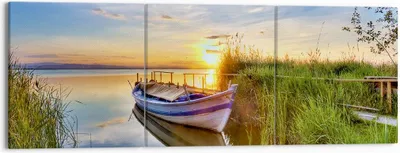 Produktbild von Bild auf Leinwand - Leinwandbild - See Boot Wasser - 150x50cm - Wand Bild - Wanddeko - Wandbilder - Leinwanddruck - Bilder - Kunstdruck - Wanddekoration - Leinwand bilder - Wandkunst - CA150x50-3950