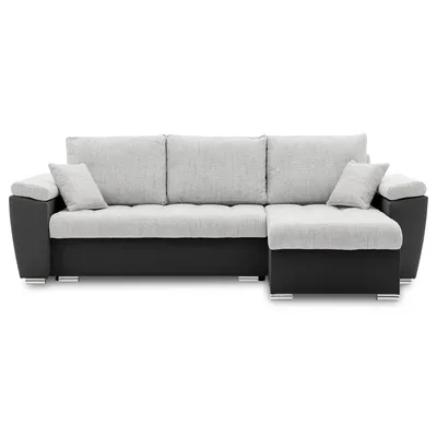 Produktbild von Ecksofa VEGAS 250/160 RECHTS mit schlaffunktion und Bettkasten - L-förmig - Eckcouch in modernem Design - Hellgrau & Schwarz