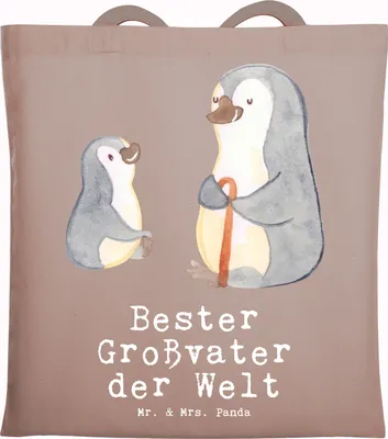Produktbild von Mr. & Mrs. Panda Tote Bag Pinguin Bester Großvater der Welt - Braun Pastell - Geschenk, Tragetasche, Opa, Mitbringsel, Geburtstag, Schultasche, totebag, Stoffbeutel