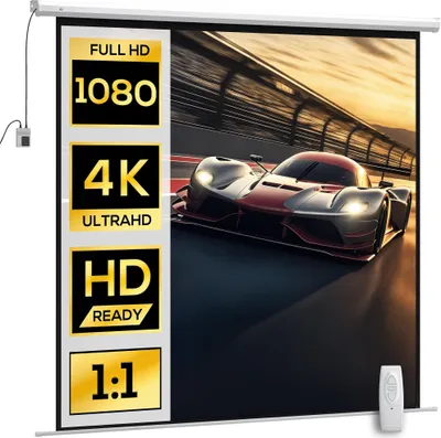 Produktbild von HOMCOM 120-Zoll 1:1 4K HD Motorisierte und elektrische Projektionsleinwand, TV- und Heimkino-Projektionsleinwand, Wand- oder Deckenmontage, Bedienfeld und Fernbedienung