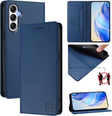 Produktbild von Lederhülle für Samsung Galaxy A14 5G / A14 4G Hülle Flip Brieftasche Kartenfächern Ständer Schutzhülle Blau