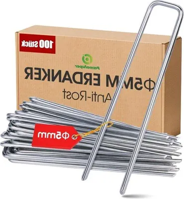 Produktbild von Famanu Grundanker 5 mm - 100 Stück rostfrei - für harte Böden - für Zelte - Abdeckungen - Zäune - Pflanzen - 200 mm lang - 30 mm breit