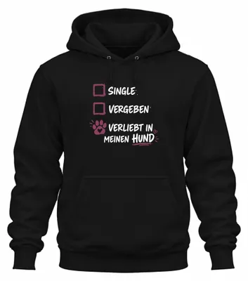 Obrázok produktu pre Mikina s kapucňou "Single, Vergeben, Verliebt" (Slobodná, Vzťahu, Zamilovaná), čierna, veľkosť XL