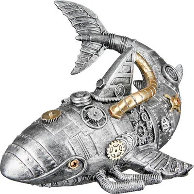 Immagine prodotto di Gilde Figur, Hai, "Steampunk shark", Kunstharz, silberfarben,