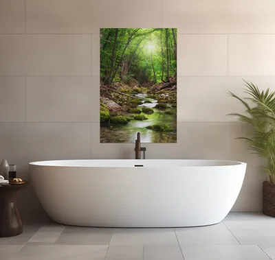 Produktbild von Wallario wasserfestes Poster selbstklebend 91,50 x 61 cm, Fluss im Wald, Badezimmerposter Spritzschutz mit Hochglanzoberfläche in Glasoptik