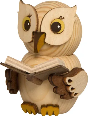 Produktbild von Drechslerei Kuhnert - Mini-Eulen aus Holz - mit Buch - ca. 7 cm groß - als Dekoration oder Geschenk geeignet