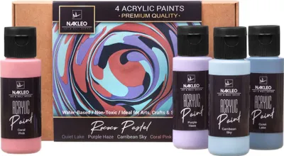 Produktbild von Acryl Schablonenfarben Set – 4 Farben (60 ml) – Rococo Pastel - Quiet Lake Purple Haze Carribean Sky Coral Pink – Künstlerbedarf für Kunst & DIY