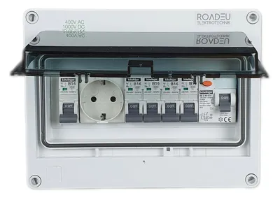Produktbild von RoadEu - Leitungsschutzschalter - Komplett mit Fi Schutzschalter und Schuko Steckdose - 16A Sicherungsautomat "B" in Verteilerkasten