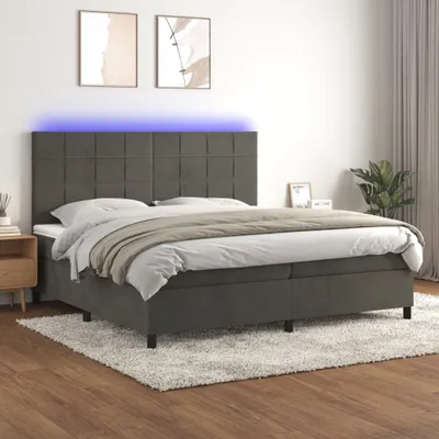 Produktbild von The Living Store Boxspringbett mit Matratze & LED Dunkelgrau 200x200 cm Samt