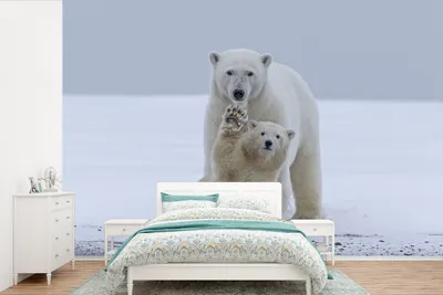 Produktbild von MuchoWow® Fototapete für Wohnzimmer oder Schlafzimmer Wandtapete Vinyl Motivtapete Eisbär - Kind - Schnee - 360x240 cm - Vinyl-Tapete