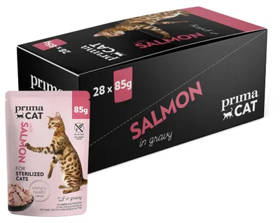 Productafbeelding van PrimaCat - Natvoer voor gesteriliseerde katten, zalm in saus, 28 x 85 gram