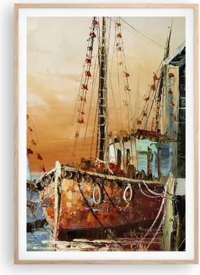 Produktbild von Gerahmtes Poster - Rahmen in heller Eiche - Kutter Hafen Öl - 70x100 cm - Wand Bild - Wanddeko - Wandbilder - Wandposter - Bilderrahmen - Bilder - Kunstdruck - Wandbild - P2NPA70x100-4216