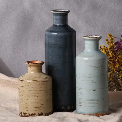 Produktbild von Keramische Vasen Set, 3-teilig, Craquelé-Glasur, für Trockenblumen