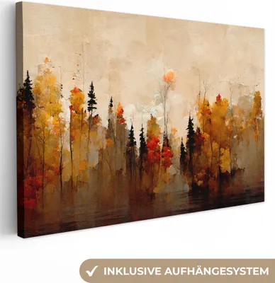 Produktbild von MuchoWow® - Leinwandbilder - Natur - Bäume - Kunst - Braun - Beige, Wandbild, Wanddeko Bilder Wohnzimmer, 90x60cm