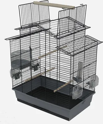 Produktbild von Vogelkäfig Wellensittich Kanarien mit Freisitz & Zubebör schwarz grau