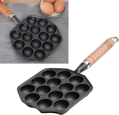 Image de Omgoods - Gril pour takoyaki, 14 cavités - Poêle en fonte - Revêtement antiadhésif - Poignée amovible - Résistant à la chaleur - Ustensile de cuisine durable - Poêle à crêpes