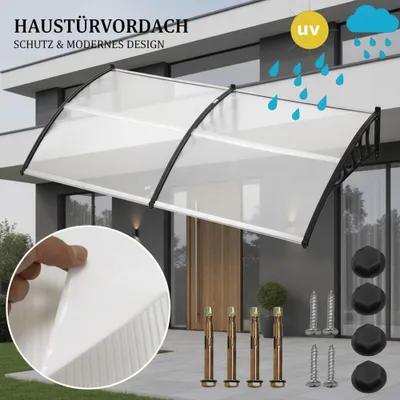 Produktbild von Vordach 300x90 cm Haustür Überdachung Polycarbonat mit Aluprofil
