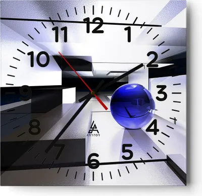 Produktbild von Wanduhr - Quadrat - Glasuhr - Grafik kugel geometrie - 40x40cm - Schleichendes Uhrwerk - Lautlos - zum Aufhängen bereit - Dekoration Modern - Wanddekoration aus Glas - C4AC40x40-2368