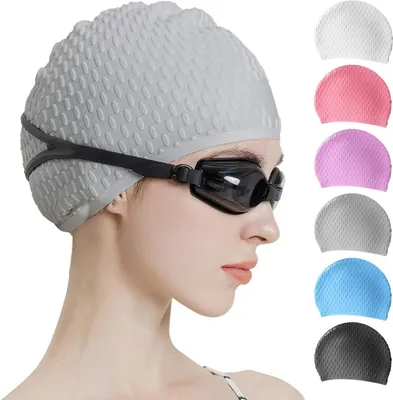Produktbild von Silikon-Badekappe, bequeme Badekappe, ideal für lockiges, kurzes, mittellanges und langes Haar, Badekappe für Damen und Herren, Badekappen, die die Frisur in Form halten