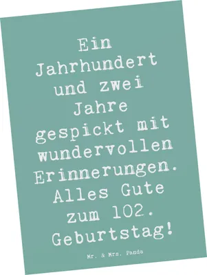 Produktbild von Mr. & Mrs. Panda Postkarte Spruch 102. Geburtstag - Meeresbrise - Geschenk, Postkarten, wundervolle Erinnerungen, bildkarte, besonderes Alter, Glückwünsche, Grußkarte