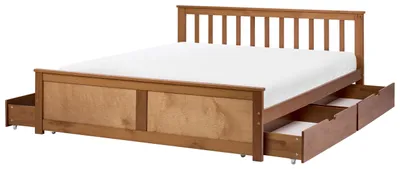 Zdjęcie produktu dla BELIANI Łóżko brązowe drewno sosnowe 140 x 200 cm rama ze stelażem minimalistyczne skandynawskie z 4 szufladami