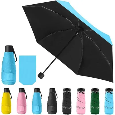 Productafbeelding van Mini paraplu, compact formaat, UV-bescherming, opvouwbaar, blauw, 20 cm, 210 gram