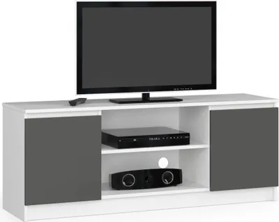 Immagine prodotto di Stativo TV con 2 cassetti e 1 porta in Bianco e Grigio Grafite 140 cm