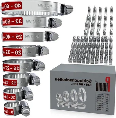Produktbild von Famanu Schlauchschellen Set 60 Stück - 8-60 mm - rostfrei - ideal für Fahrzeuge und mehr