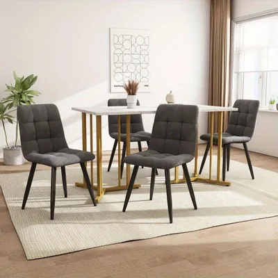 Productafbeelding van Eettafelset wit MDF blad 140x80 cm met donkergrijze fluwelen stoelen