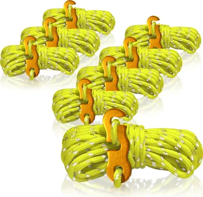 Produktbild von COM-FOUR® 8x Abspannseil je 4m für Camping reflektierend in gelb - Zeltschnur mit Abspannschnalle aus Aluminium - Spannschnur - Camping Schnur - Seilspanner - Zeltleine - Sturmband